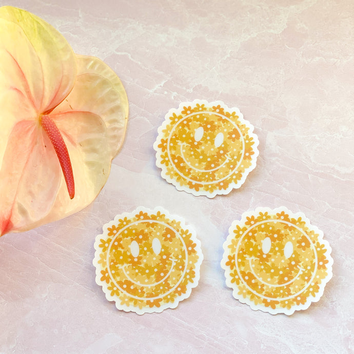 Flower Happy Face - Medium Clear Sticker