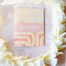 Load image into Gallery viewer, Plumeria greeting card next to a ginger lei