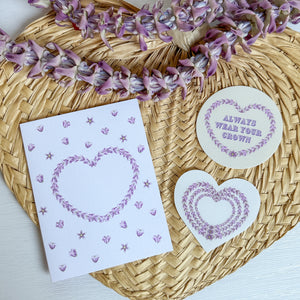 Crown Flower Heart - Clear Sticker