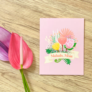 Pink mahalo mom card with boho style flowers